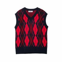 Fashionable and versatile loose diamond pattern knitted vest - Thumbnail 1