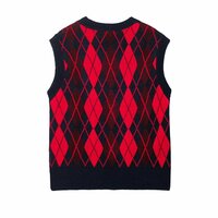Fashionable and versatile loose diamond pattern knitted vest - Thumbnail 2