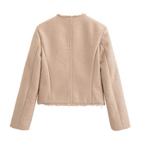 Fashionable simple and versatile round neck long-sleeved raw edge jacket - Thumbnail 1