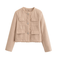 Fashionable simple and versatile round neck long-sleeved raw edge jacket - Thumbnail 2