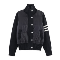 Fashionable and casual loose single-breasted knitted patchwork jacket - Thumbnail 1