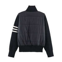 Fashionable and casual loose single-breasted knitted patchwork jacket - Thumbnail 2