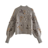 Fashionable casual beaded knitted sweater - Thumbnail 2