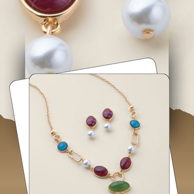 Classic jewel drop necklace and earring set - final sale - Thumbnail 1