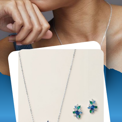 Luxe blue flora necklace and earring set - final sale - Thumbnail 2
