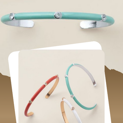 Sleek enamel cz cuff bracelet set - final sale - Thumbnail 2