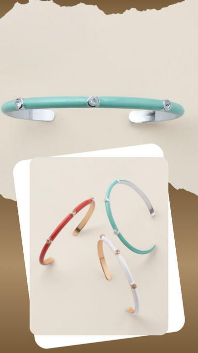 Sleek Enamel CZ Cuff Bracelet Set - FINAL SALE