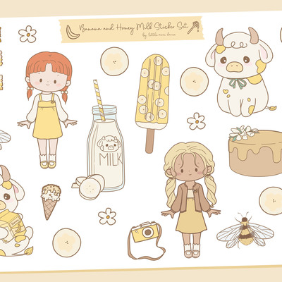 Banana and honey milk sticker sheet