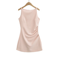 Retro simple one-shoulder suspender temperament slim dress - Thumbnail 3