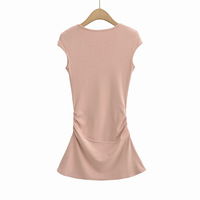 A-line waist short skirt hot girl U-neck short sleeve dress - Thumbnail 1