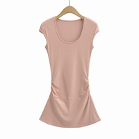 A-line waist short skirt hot girl U-neck short sleeve dress - Thumbnail 2