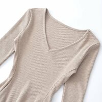 Slim-fitting sexy V-neck waist short knitted dress - Thumbnail 1