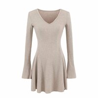 Slim-fitting sexy V-neck waist short knitted dress - Thumbnail 3