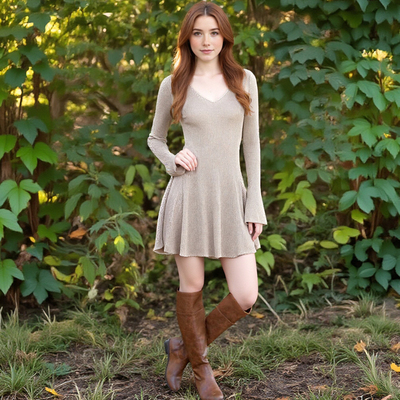 Slim-fitting sexy V-neck waist short knitted dress