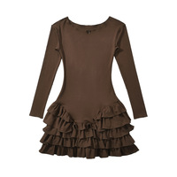 Ruffled lace paneled round neck long-sleeved tutu dress - Thumbnail 2