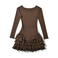 Ruffled lace paneled round neck long-sleeved tutu dress - Thumbnail 4
