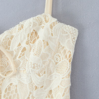 V-neck chest tie crocheted hollow lace suspender dress - Thumbnail 1