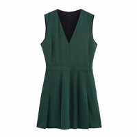 Sexy V-neck crepe mini dress with pleated waist - Thumbnail 2