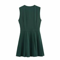 Sexy V-neck crepe mini dress with pleated waist - Thumbnail 4