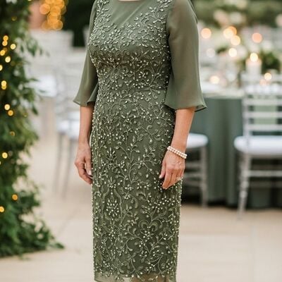 Oliver green plus size sheath tea-length lace appliques mother of bride/groom dress evening formal gowns 