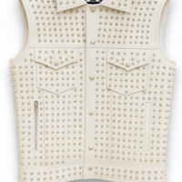 Crafted Leather Men White Studded Jacket Punk Style Stylish Leather Vest  - Thumbnail 1