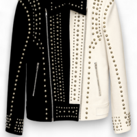 Crafted Leather Handmade Black White Suede Leather Punk Style Studded Jackets For Men - Thumbnail 1