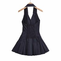 College style button-down elegant casual V-neck backless pleated dress - Thumbnail 1