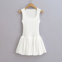 Casual sexy square neck collarbone exposed puffy vest dress - Thumbnail 2