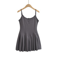 Retro high-end waist slim fit pleated suspender A-line ballet style dress - Thumbnail 1