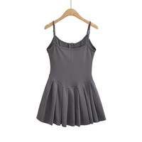 Retro high-end waist slim fit pleated suspender A-line ballet style dress - Thumbnail 2