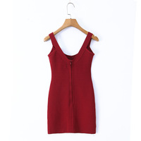 High-elastic waisted hip-hugging knitted dress - Thumbnail 2