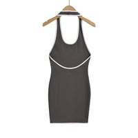 Sexy open back colorblock halter neck hip skirt dress - Thumbnail 1