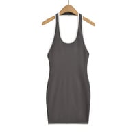 Sexy open back colorblock halter neck hip skirt dress - Thumbnail 2
