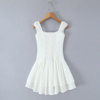 Square neck chest strap concealed button waist lace slip dress - Thumbnail 1