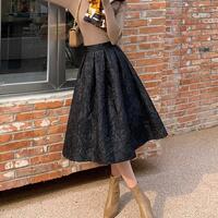 Fall Winter A-line Black Pleated Skirt Holiday Outfit Plus Size High Waisted Black Midi Formal Skirt  - Thumbnail 1