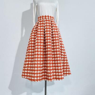 Women woolen winter skirt outfit  houndstooth pleated midi skirt full pleated party skirt midi wool warm skirt custom plus size
