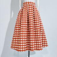 Women Woolen Winter Skirt Outfit  Houndstooth Pleated Midi Skirt Full Pleated Party Skirt Midi Wool Warm Skirt Custom Plus Size - Thumbnail 3