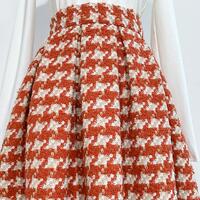 Women Woolen Winter Skirt Outfit  Houndstooth Pleated Midi Skirt Full Pleated Party Skirt Midi Wool Warm Skirt Custom Plus Size - Thumbnail 4