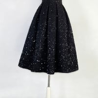 Black Winter Midi Skirt High Waisted Shinning Holiday Skirt A-line Ruffle Pleated Skirt Outfit Plus Size - Thumbnail 9