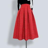 Red Winter Holiday Skirt Winter Midi Pleated Skirt Woolen Party Skirt Plus Size Full Pleated Party Skirt Outfit - Thumbnail 4