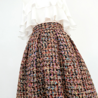 Women Burgundy Tweed Midi Skirt Women A-line High Waisted Burgundy Winter Party Skirt Outfit Plus Size - Thumbnail 8