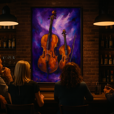 Violin and cello against purple background