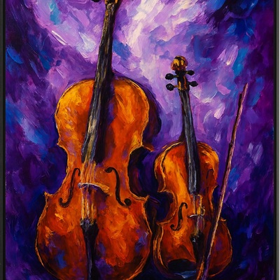 Violin and cello against purple background