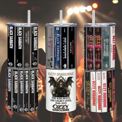Ozzy osbourne & black sabbath cassette tape tumbler - "the king rests. the legacy lives. 1948–2025" music tribute 20 oz skinny sublimation