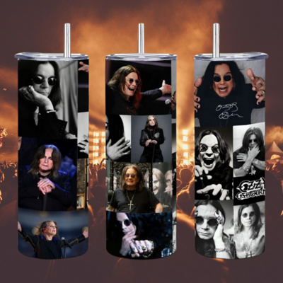 Ozzy osbourne photo collage tumbler - prince of darkness tribute skinny 20 oz sublimation
