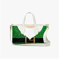 Glitter Green Elf/Grinch Christmas Leather Bag - Holiday Crossover Tote with Faux Beard and Belt - Thumbnail 6