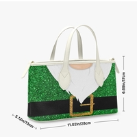 Glitter Green Elf/Grinch Christmas Leather Bag - Holiday Crossover Tote with Faux Beard and Belt - Thumbnail 1