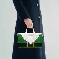 Glitter Green Elf/Grinch Christmas Leather Bag - Holiday Crossover Tote with Faux Beard and Belt - Thumbnail 4