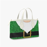 Glitter Green Elf/Grinch Christmas Leather Bag - Holiday Crossover Tote with Faux Beard and Belt - Thumbnail 5