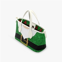 Glitter Green Elf/Grinch Christmas Leather Bag - Holiday Crossover Tote with Faux Beard and Belt - Thumbnail 7